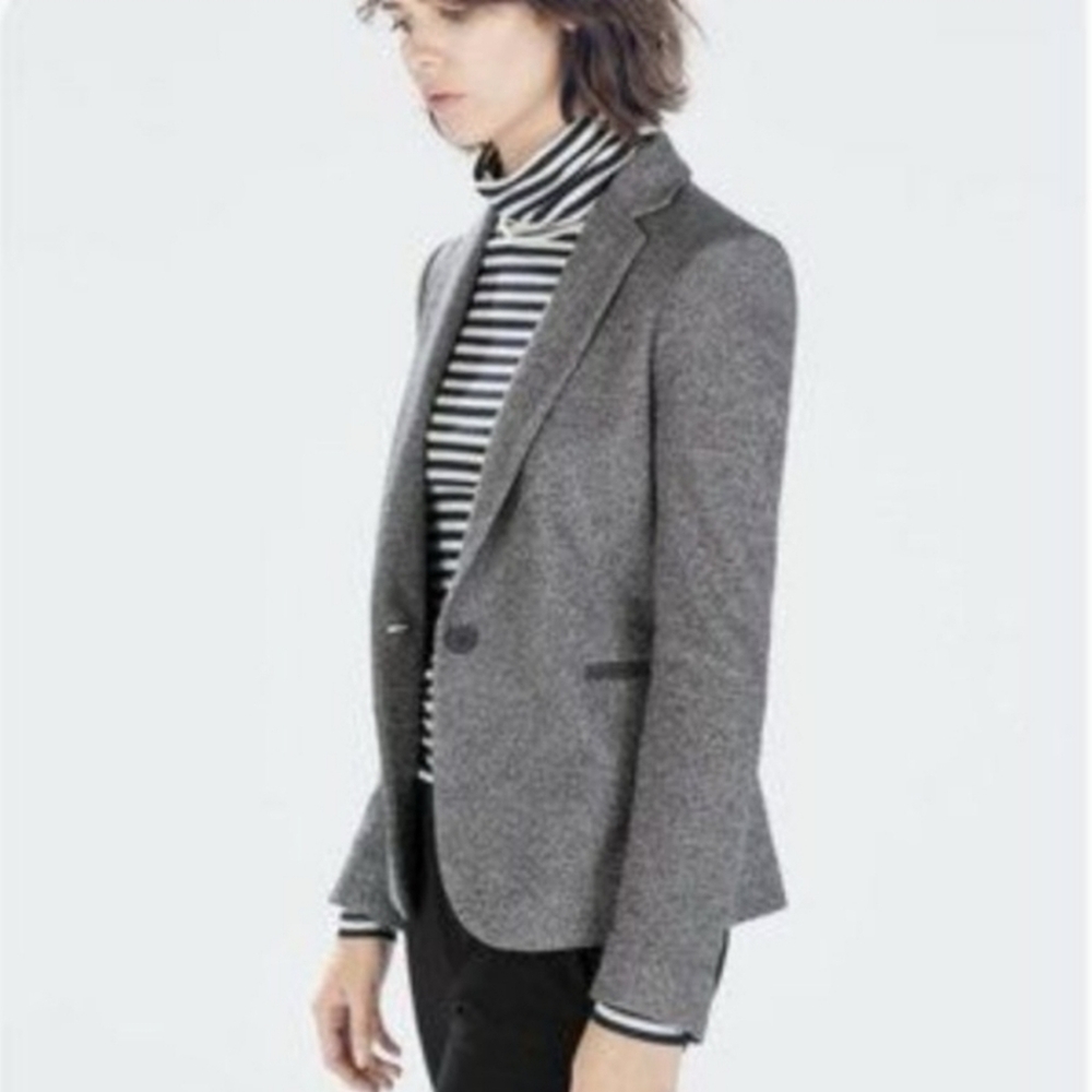 Zara Basic XS Women's Gray Blazer Wool Like With Elbow Patches
